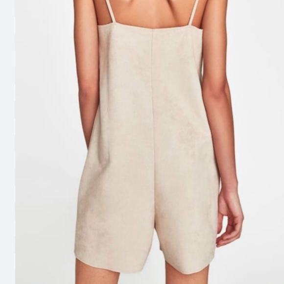 Zara Womens Cream Faux Suede Spaghetti Strap V Neck Romper - Picture 2 of 10